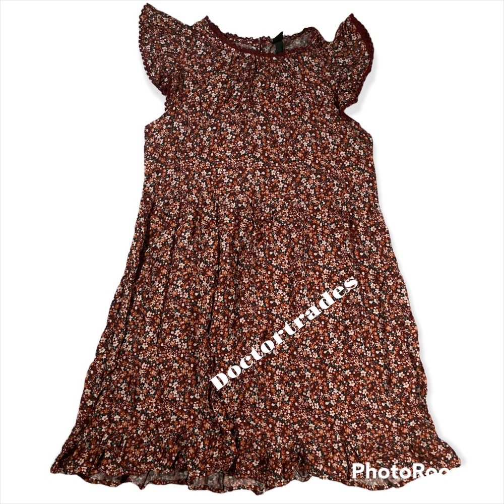 New NWT Women's Flutter Short Sleeve Trapeze Dress Wild Fable Brown Floral Rayon